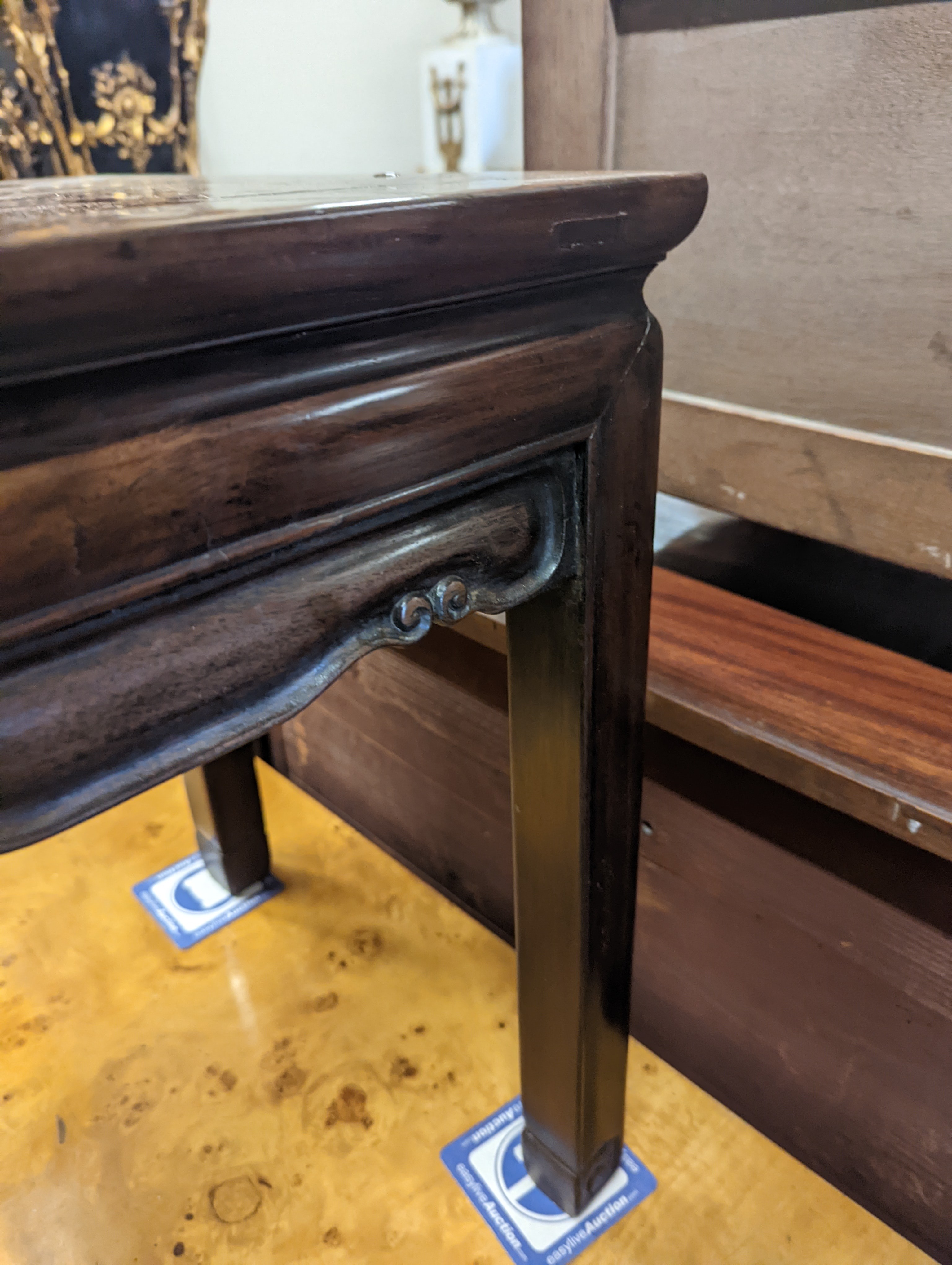 A Chinese square hardwood occasional table, width 41cm, height 52cm